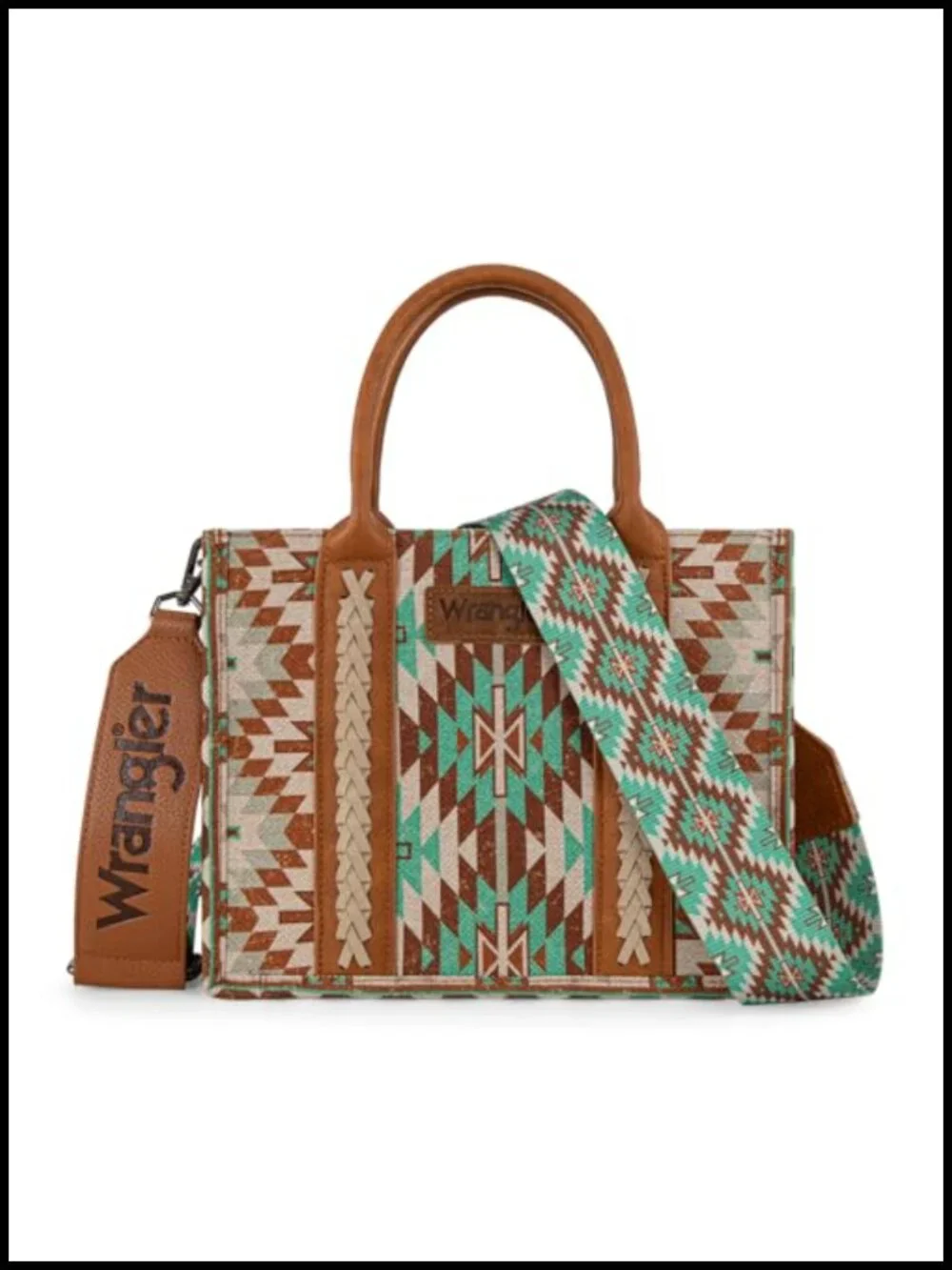 Western Aztec Tote Bag with Leather Handles & Guitar Strap